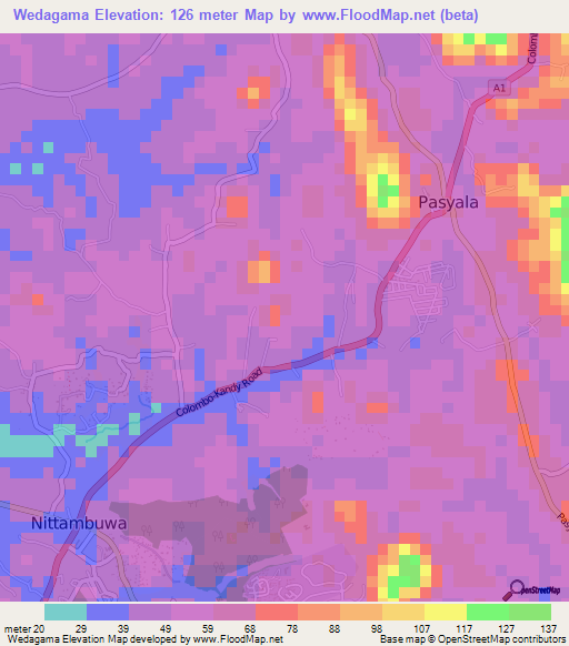 Wedagama,Sri Lanka Elevation Map