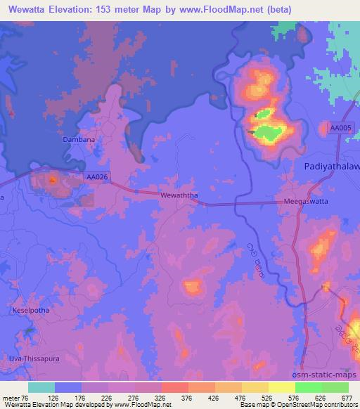 Wewatta,Sri Lanka Elevation Map