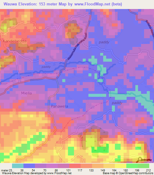 Wauwa,Sri Lanka Elevation Map