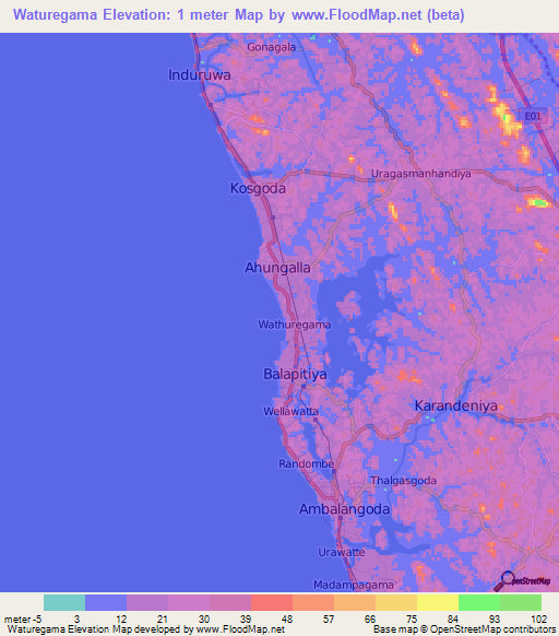 Waturegama,Sri Lanka Elevation Map