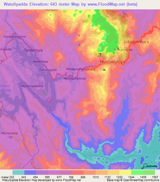 Watuliyadda,Sri Lanka Elevation Map