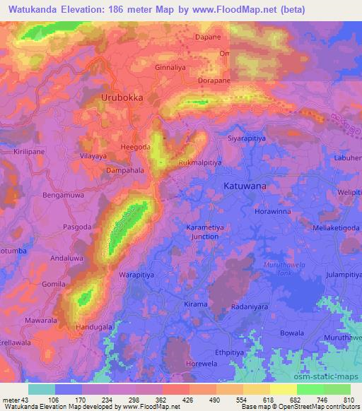 Watukanda,Sri Lanka Elevation Map
