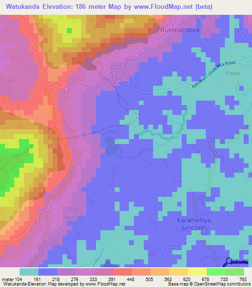 Watukanda,Sri Lanka Elevation Map
