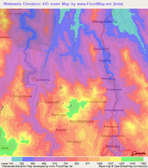Wattewela,Sri Lanka Elevation Map