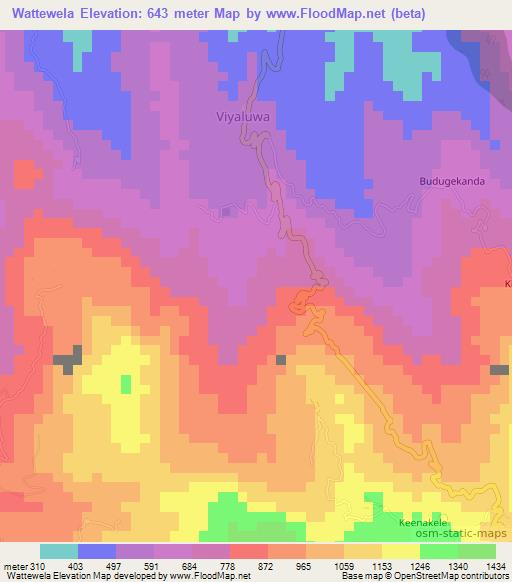 Wattewela,Sri Lanka Elevation Map