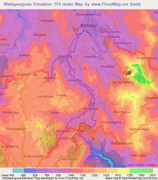 Wattepanguwa,Sri Lanka Elevation Map