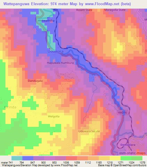 Wattepanguwa,Sri Lanka Elevation Map