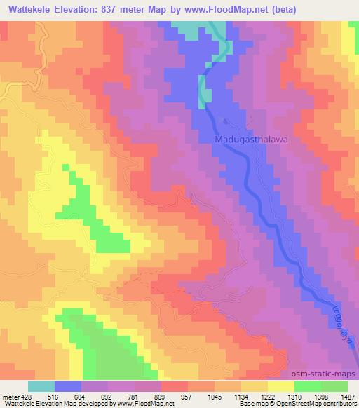 Wattekele,Sri Lanka Elevation Map