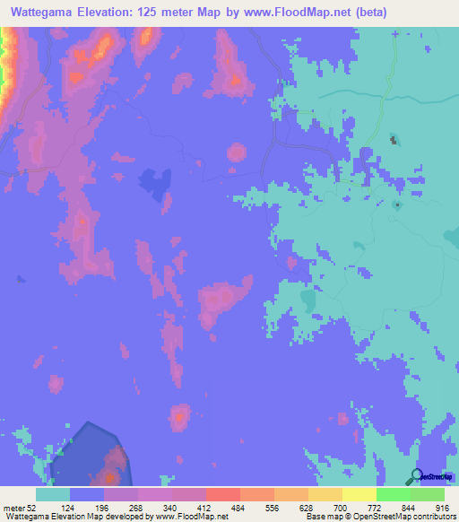 Wattegama,Sri Lanka Elevation Map