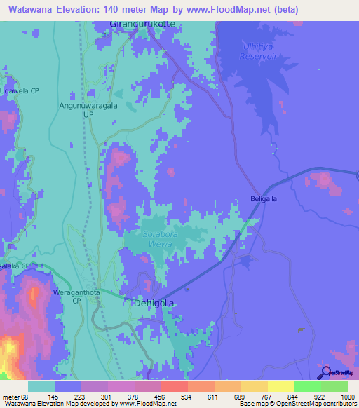 Watawana,Sri Lanka Elevation Map