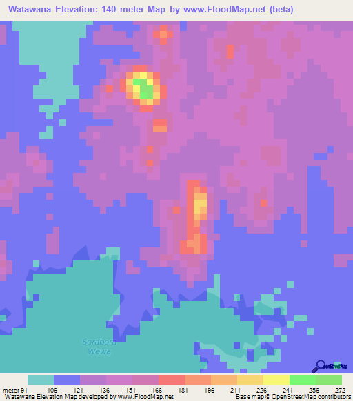 Watawana,Sri Lanka Elevation Map
