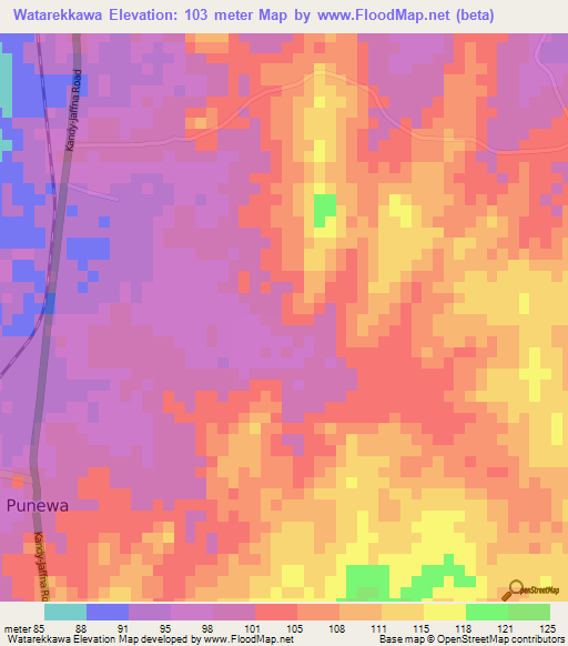 Watarekkawa,Sri Lanka Elevation Map