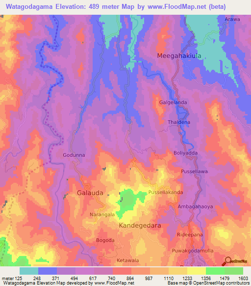 Watagodagama,Sri Lanka Elevation Map