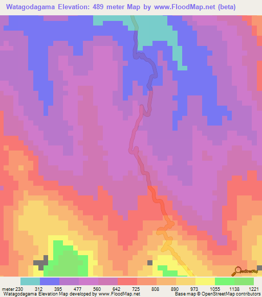 Watagodagama,Sri Lanka Elevation Map