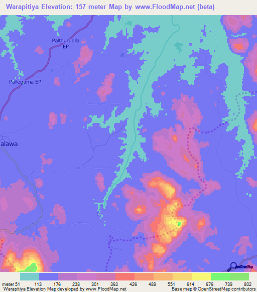 Warapitiya,Sri Lanka Elevation Map