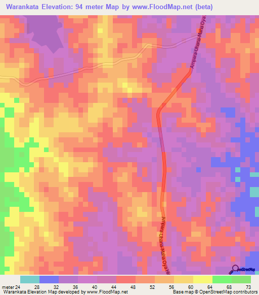 Warankata,Sri Lanka Elevation Map