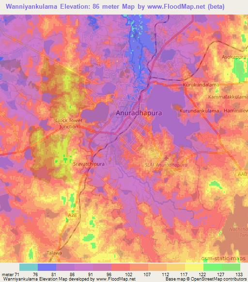 Wanniyankulama,Sri Lanka Elevation Map