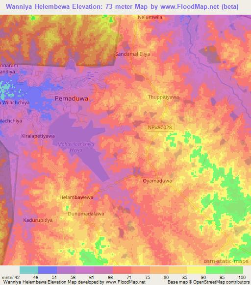 Wanniya Helembewa,Sri Lanka Elevation Map