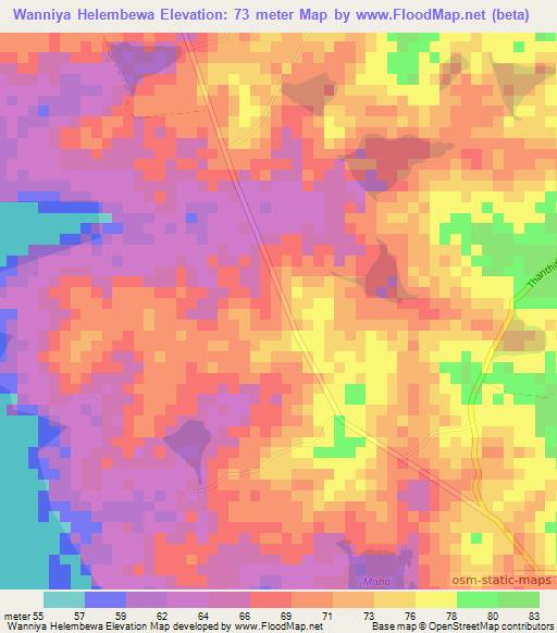 Wanniya Helembewa,Sri Lanka Elevation Map