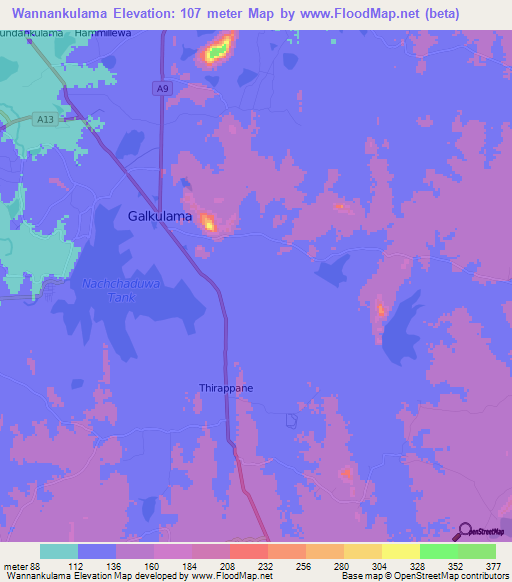 Wannankulama,Sri Lanka Elevation Map