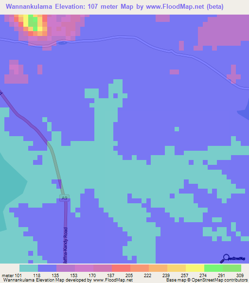Wannankulama,Sri Lanka Elevation Map