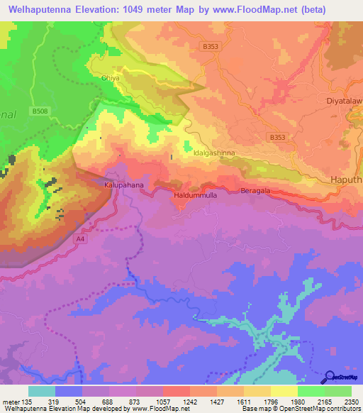 Welhaputenna,Sri Lanka Elevation Map