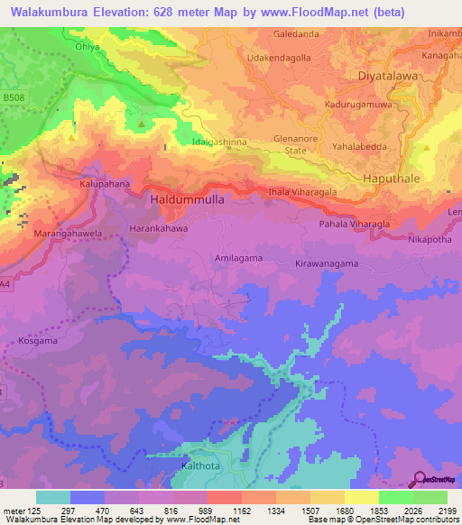 Walakumbura,Sri Lanka Elevation Map