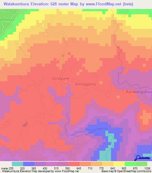 Walakumbura,Sri Lanka Elevation Map
