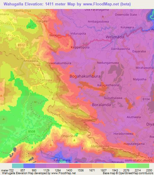 Wahugalla,Sri Lanka Elevation Map