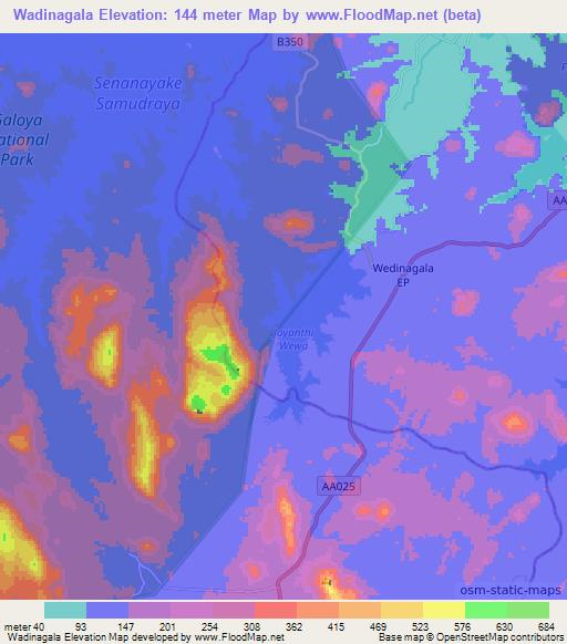 Wadinagala,Sri Lanka Elevation Map