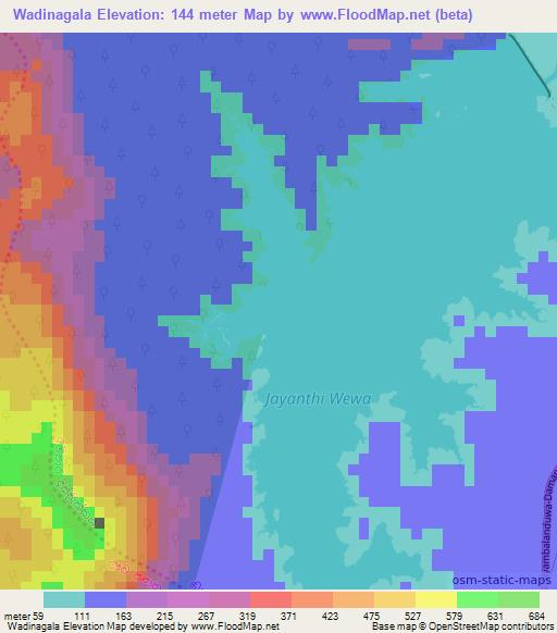 Wadinagala,Sri Lanka Elevation Map