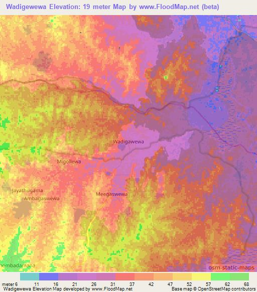 Wadigewewa,Sri Lanka Elevation Map