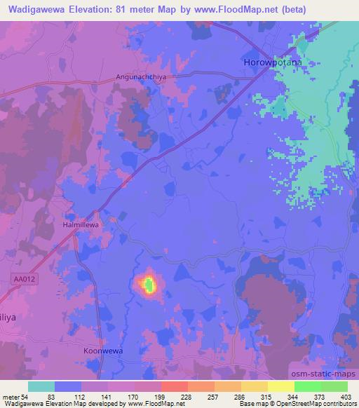 Wadigawewa,Sri Lanka Elevation Map