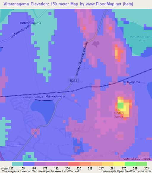 Vitaranagama,Sri Lanka Elevation Map