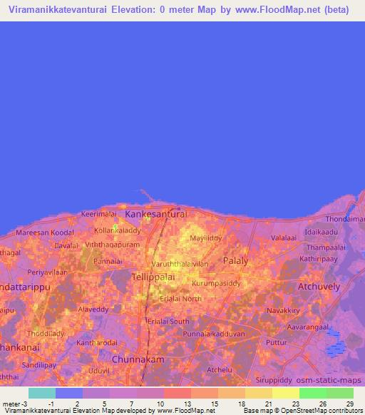 Viramanikkatevanturai,Sri Lanka Elevation Map