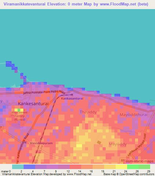 Viramanikkatevanturai,Sri Lanka Elevation Map