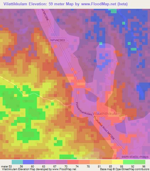 Vilattikkulam,Sri Lanka Elevation Map