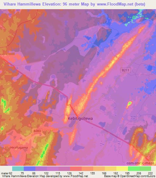 Vihare Hammillewa,Sri Lanka Elevation Map