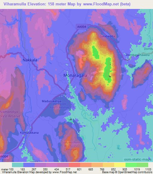 Viharamulla,Sri Lanka Elevation Map