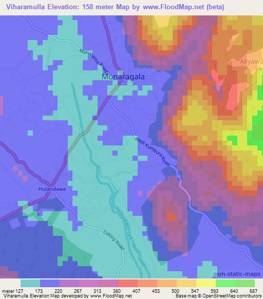 Viharamulla,Sri Lanka Elevation Map