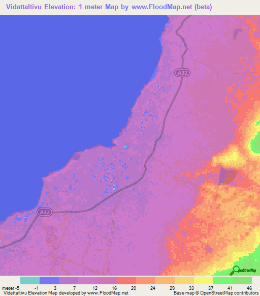Vidattaltivu,Sri Lanka Elevation Map