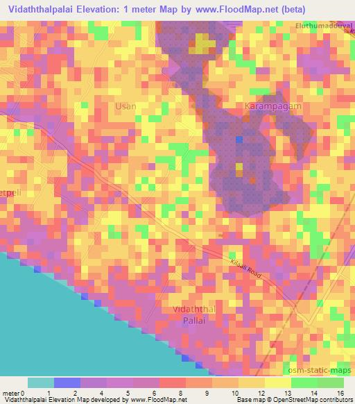 Vidaththalpalai,Sri Lanka Elevation Map