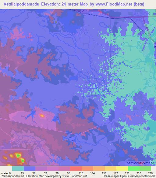Vettilaipoddamadu,Sri Lanka Elevation Map