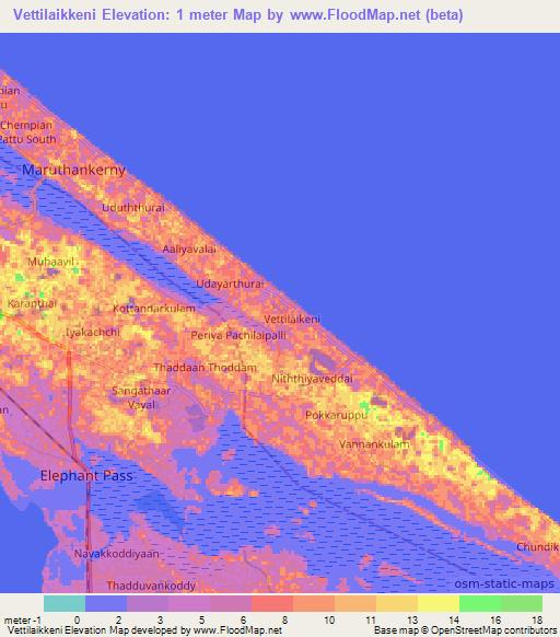 Vettilaikkeni,Sri Lanka Elevation Map