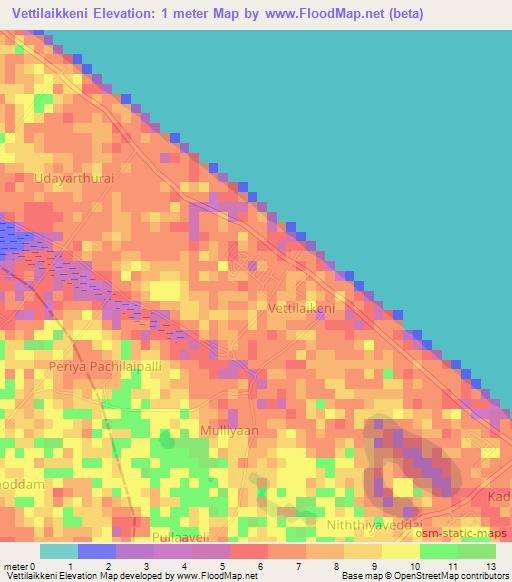 Vettilaikkeni,Sri Lanka Elevation Map