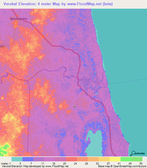 Verukal,Sri Lanka Elevation Map