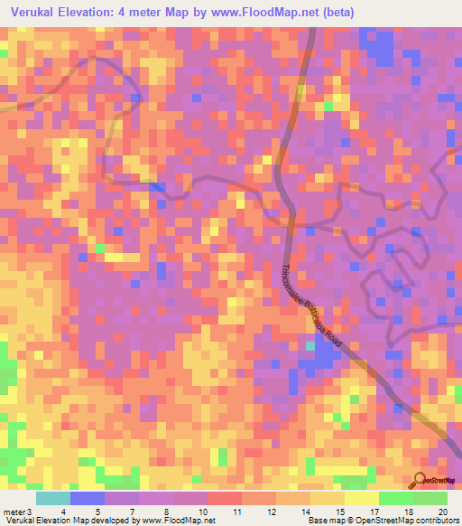 Verukal,Sri Lanka Elevation Map