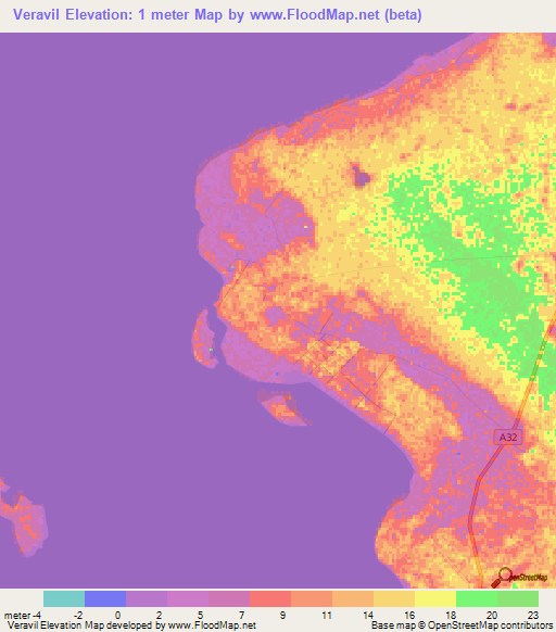 Veravil,Sri Lanka Elevation Map