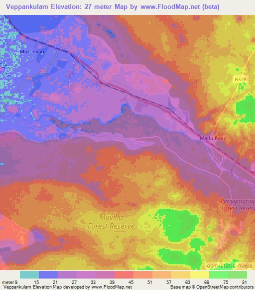 Veppankulam,Sri Lanka Elevation Map