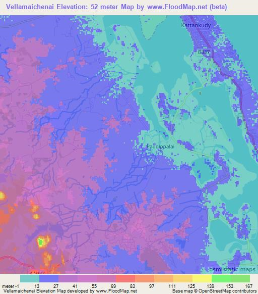 Vellamaichenai,Sri Lanka Elevation Map